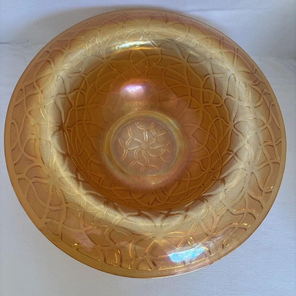 Vintage Imperial Marigold Carnival Glass Soda Gold Rolled Rim Bowl